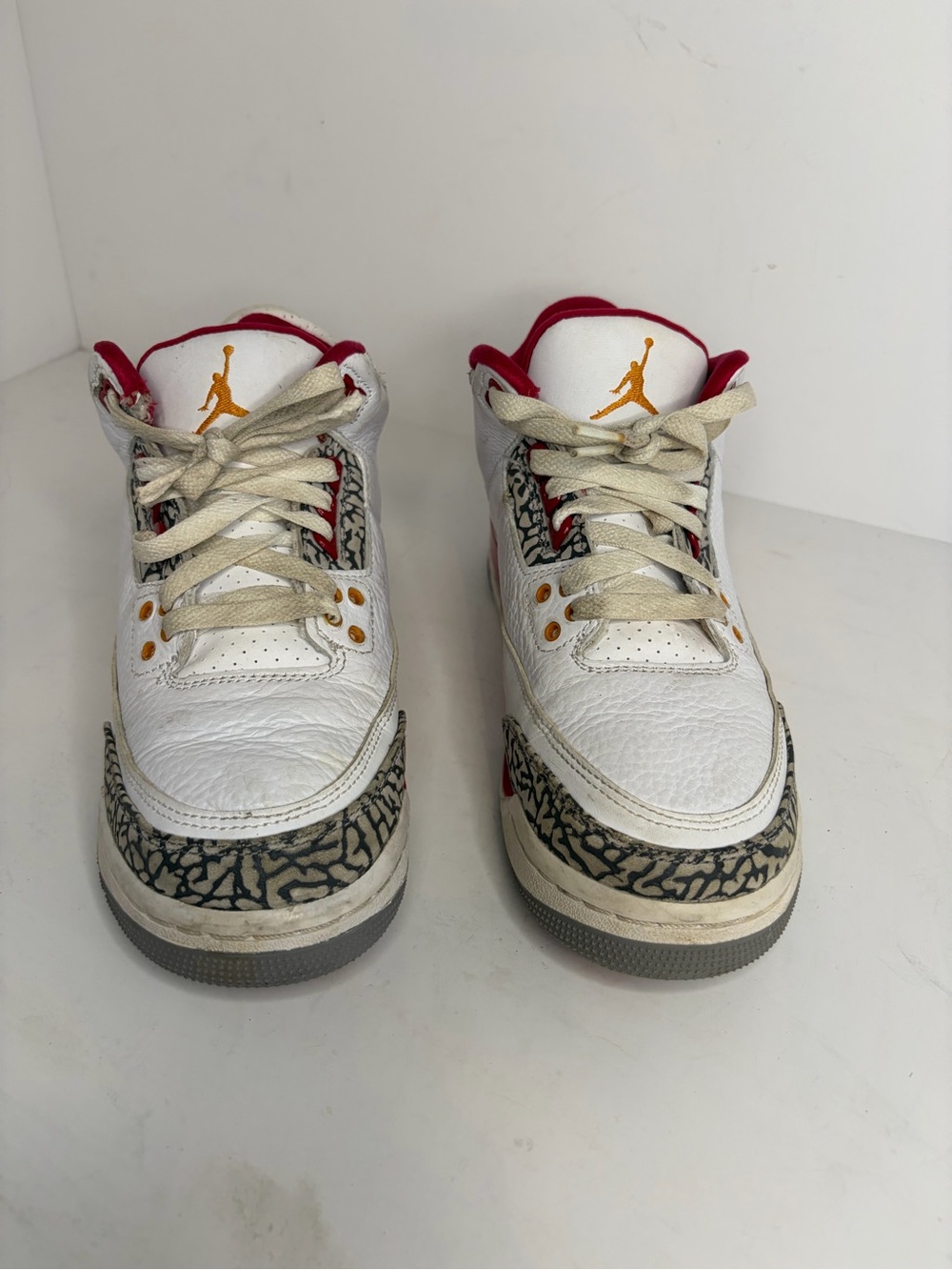 Nike Air Jordan 3 Retro GS 6.5Y White Red Cement Elephant Print 398614-126